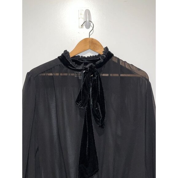 Misa Los Angeles Black Smocked Sheer Long Sleeve Tie Neck Blouse Women's Size M - Picture 3 of 8